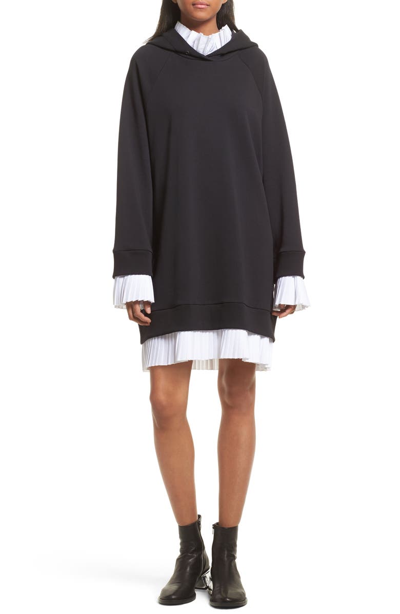 MM6 Maison Margiela Hooded Sweatshirt Dress with Pleated Trim | Nordstrom