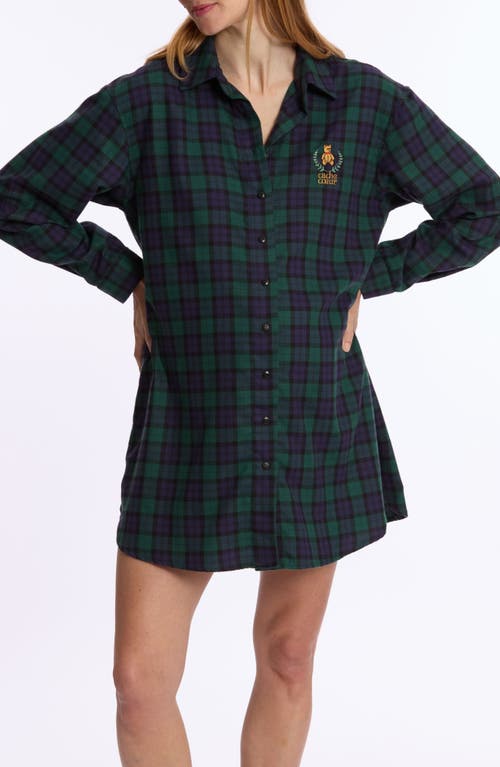 Shop Cache Coeur Teddy Plaid Maternity Sleep Shirt In Green