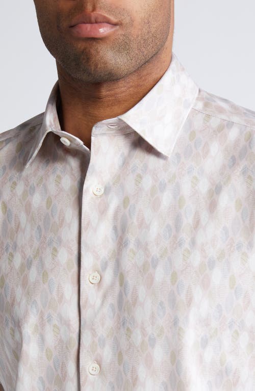 Shop Bugatchi Miles Ooohcotton® Leaf Print Short Sleeve Button-up Shirt In Dusty Rose