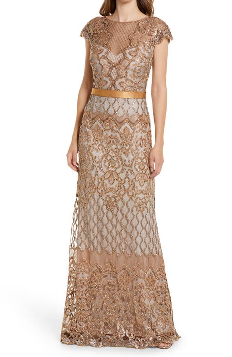 Tadashi Shoji - Illusion Floral Lace Sheath Long Gown main image 1
