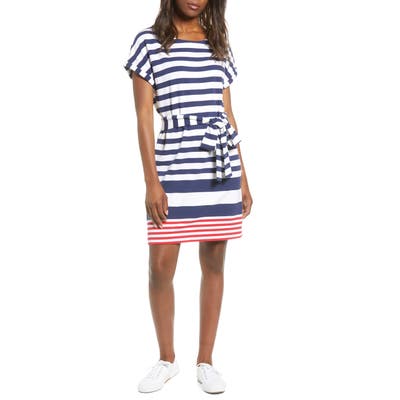 Vineyard Vines Sea Stripe Upf Tie Front Knit Dress, Blue