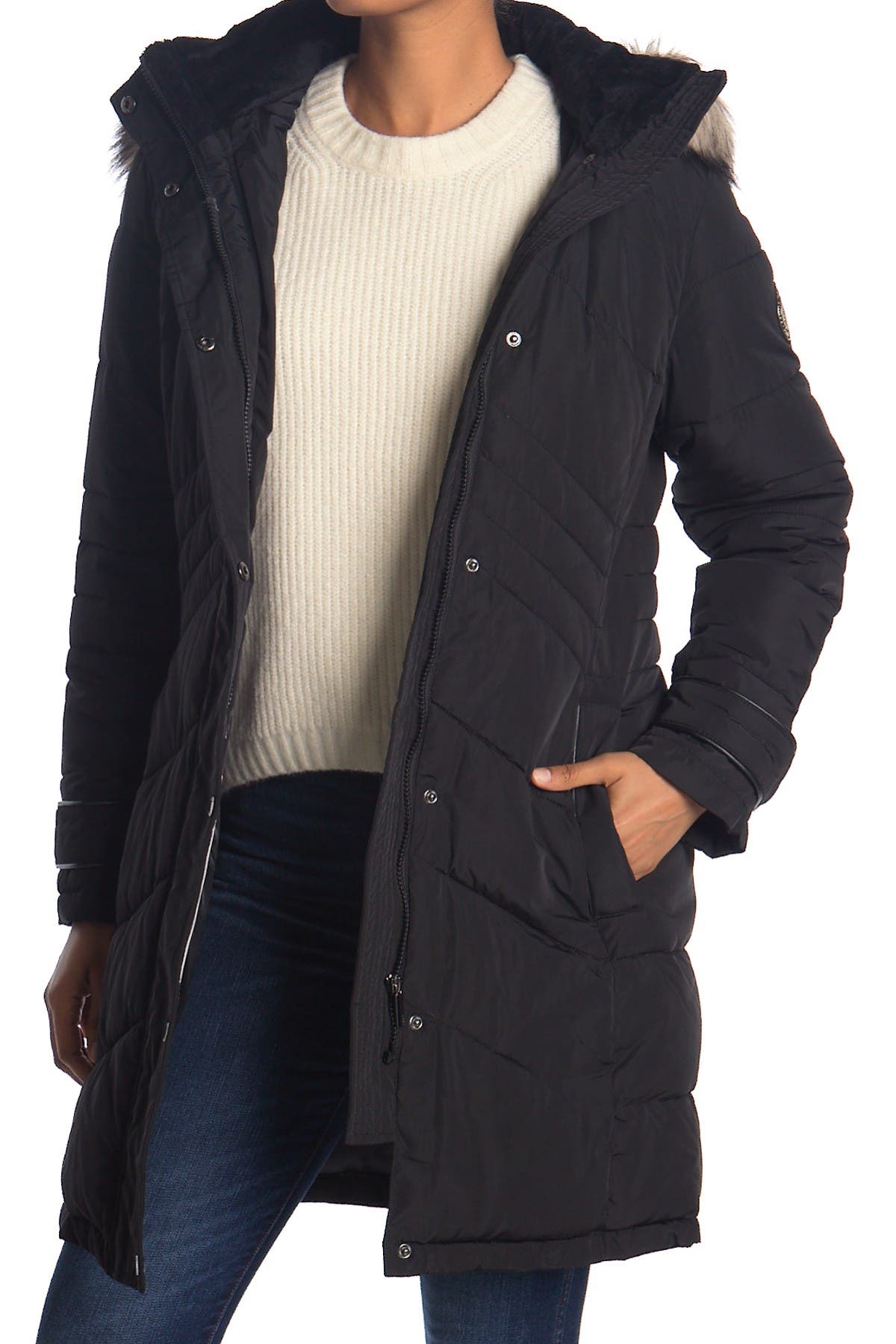 dkny walker faux fur hooded down parka