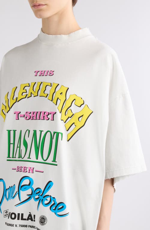 Shop Balenciaga Oversize Cotton Graphic T-shirt In Dirty White