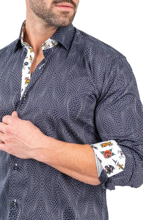 Maceoo Fibonacci Pirate Net Contemporary Fit Button-up Shirt In Blue