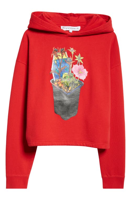 Shop Jw Anderson Flower Pot Cotton Hoodie In Bright Red