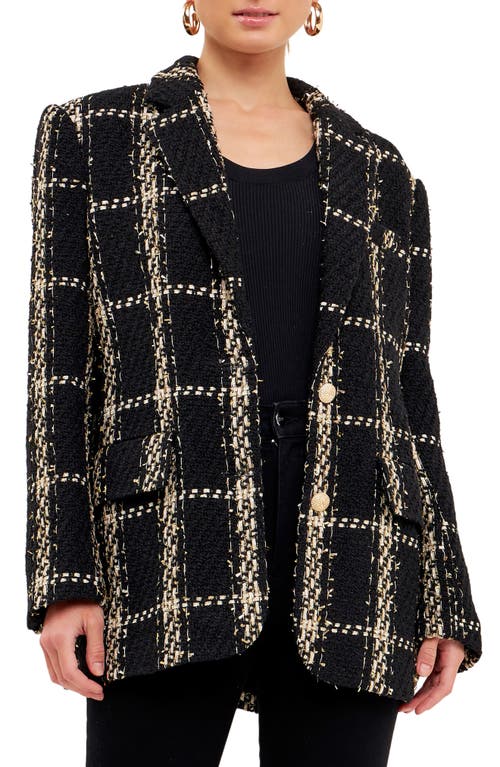 Shop Endless Rose Premium Plaid Oversize Tweed Blazer In Black