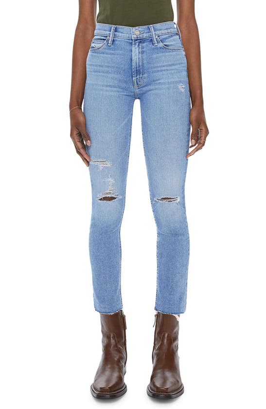 Mother The Dazzler Mid Rise Frayed Ankle Slim Jeans In Over County Line