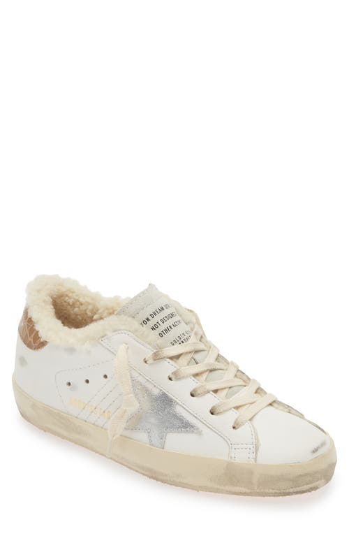 Golden Goose Super-star Genuine Shearling Low Top Sneaker In White/silver