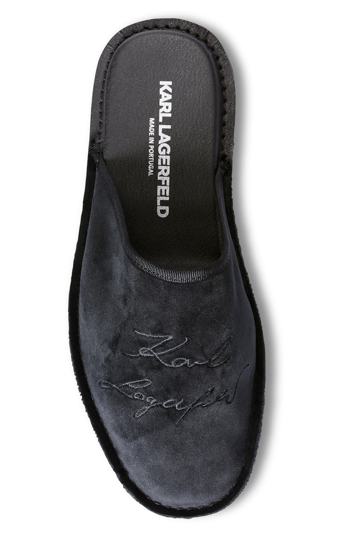 Karl Lagerfeld Embroidered Logo Velvet Mens Slippers Karl Lagerfeld Paris Embroidered Logo Velvet Slipper in  main image 3