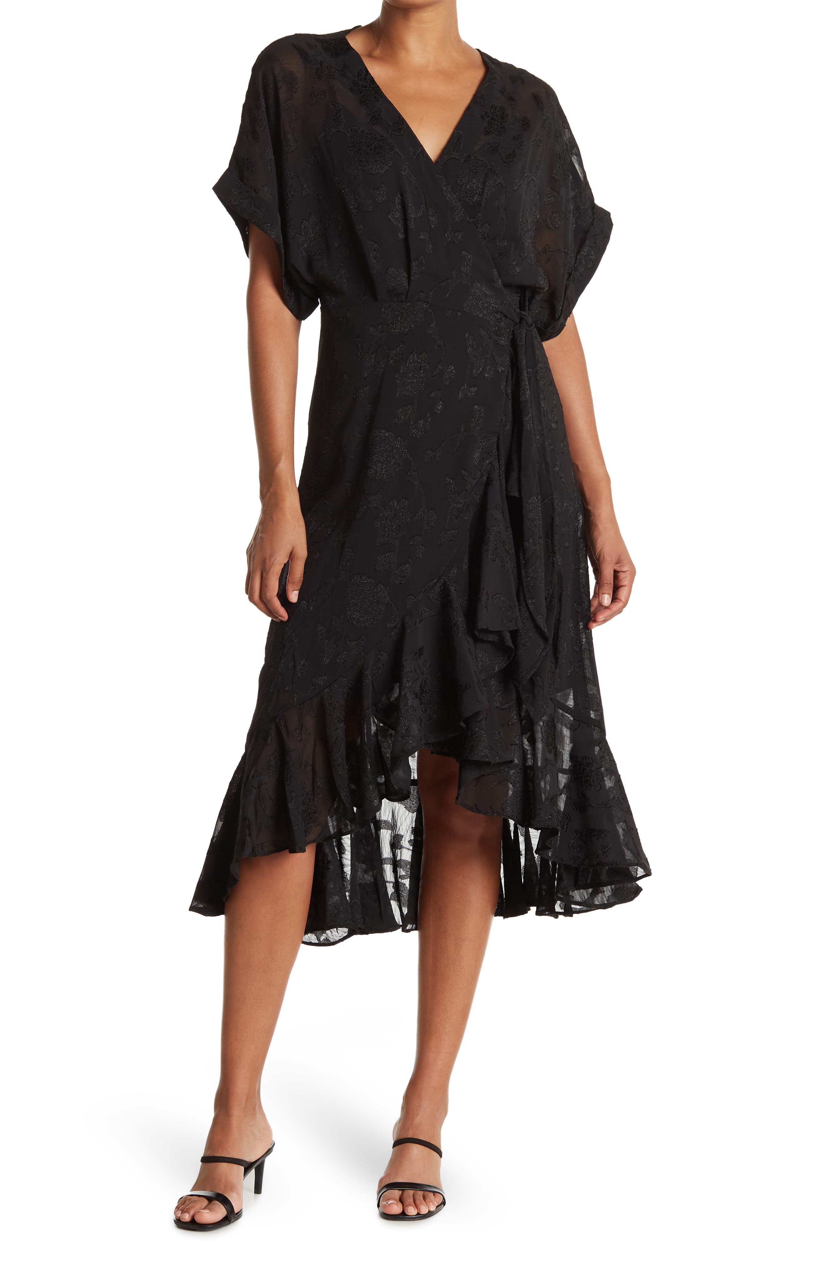 black high low wrap dress