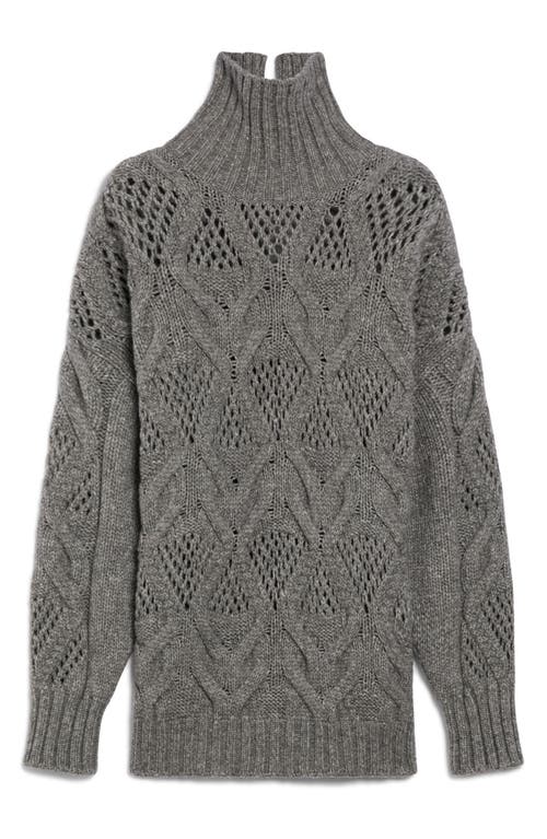 Shop Sportmax Oversize Open Stitch Wool Blend Turtleneck Sweater In Medium Grey