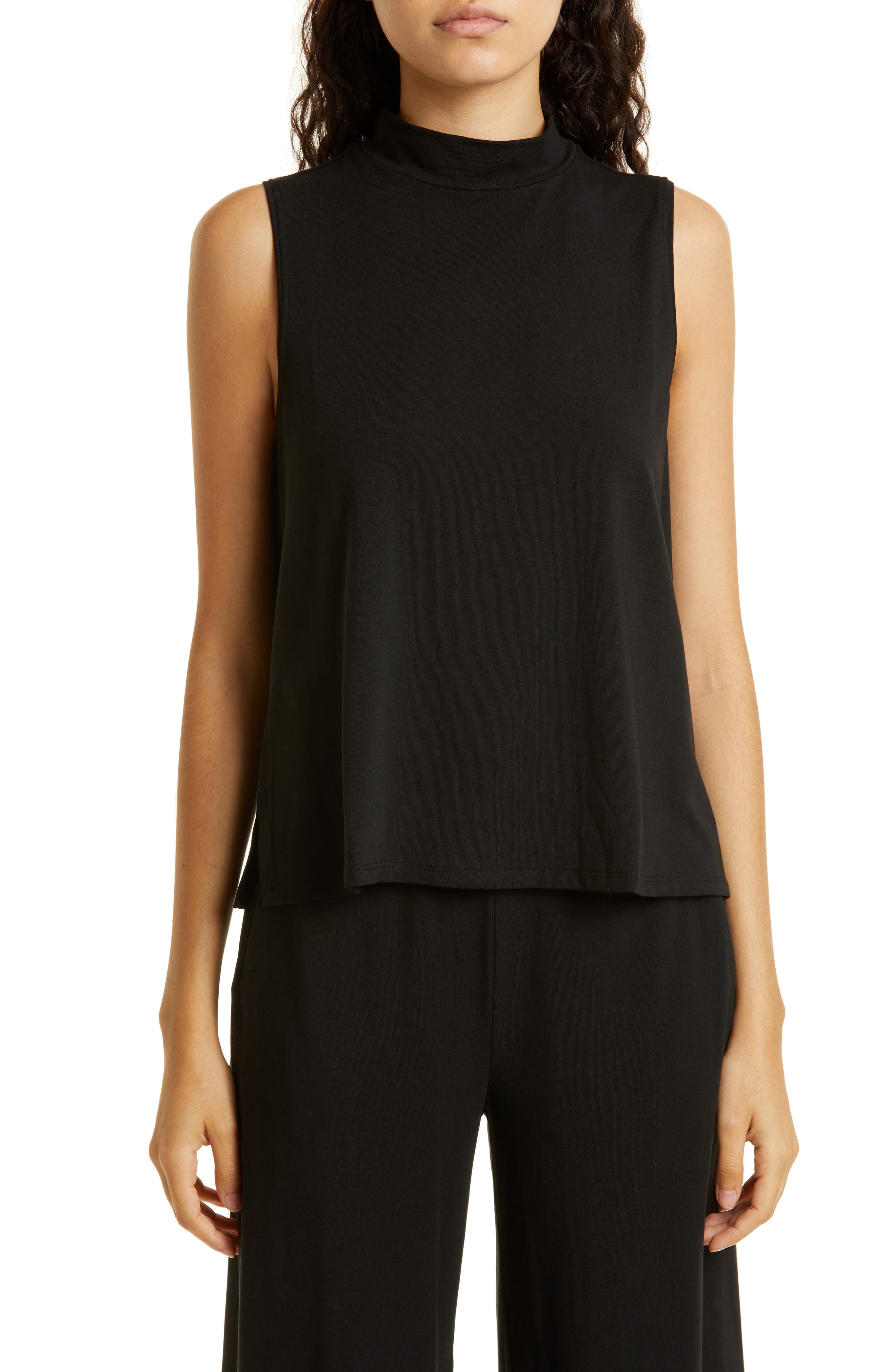 Eileen Fisher Sleeveless Mock Neck Knit Top in Black