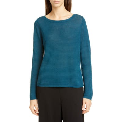 Eileen Fisher Bateau Neck Organic Linen & Cotton Sweater, Blue