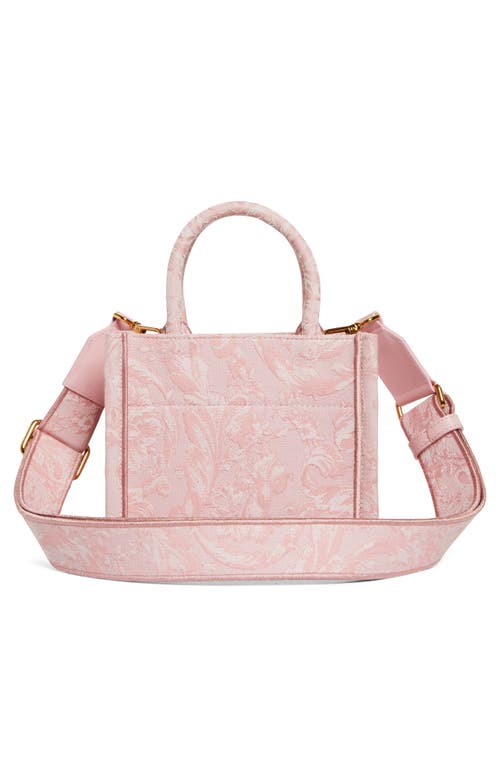 Shop Versace Extrasmall Barocco Embroidered Logo Jacquard Tote In Pale Pink-english Rose