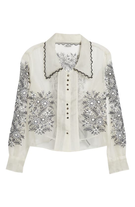 Shop Bode Floral Embroidered Silk Organza Button-up Shirt In Cream