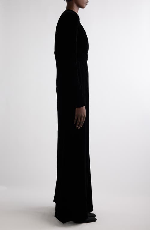 Shop Balenciaga Padded Long Sleeve Velvet Gown In 1000 Black