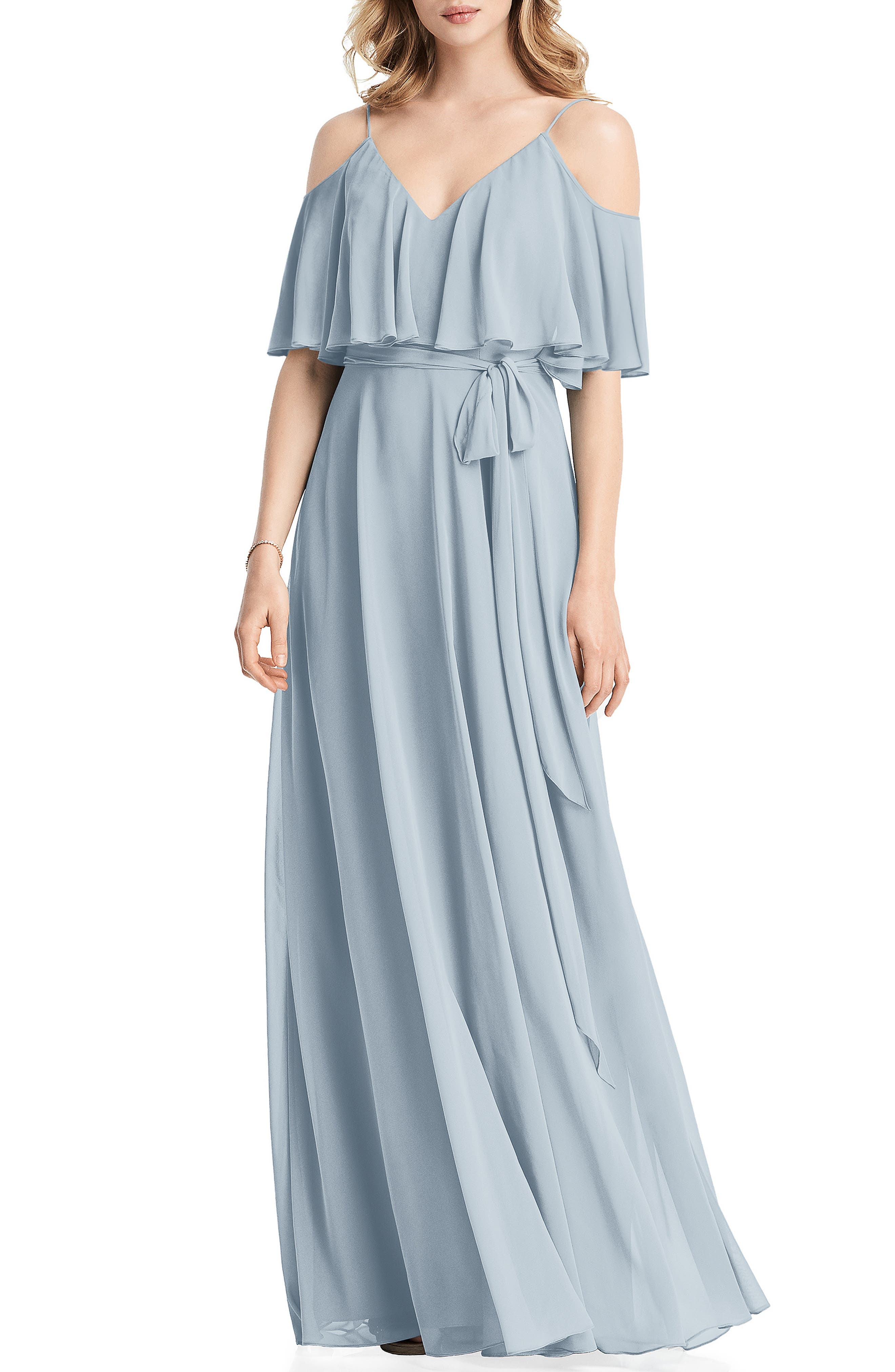 ONLYCE Short A-Line Ruffled Cold-Shoulder Bridesmaid Dress Chiffon Evening Gowns 