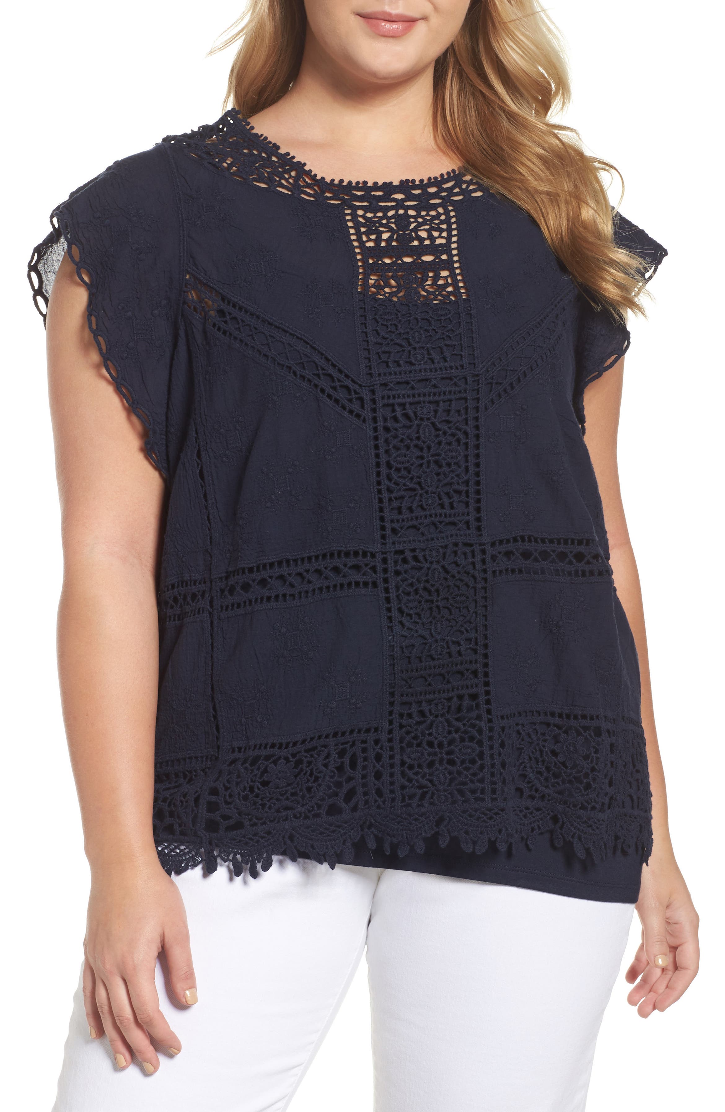 Wit & Wisdom Flutter Sleeve Crochet Top (Plus Size) (Nordstrom ...