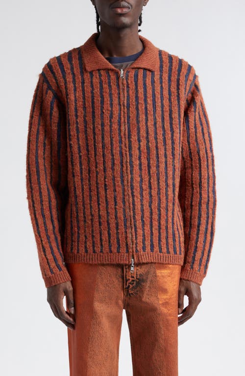 Eckhaus Latta Duo Stripe Alpaca & Pima Cotton Cardigan Auburn at Nordstrom,