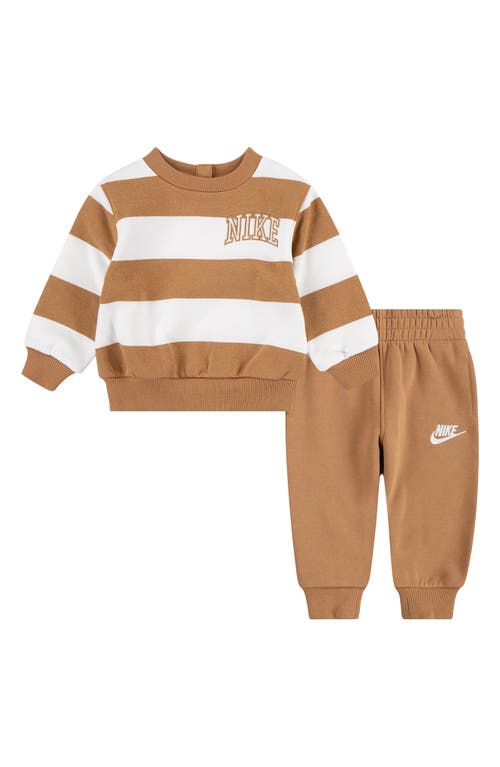 Shop Nike Fleece Crewneck Sweatshirt & Joggers Set In Flax