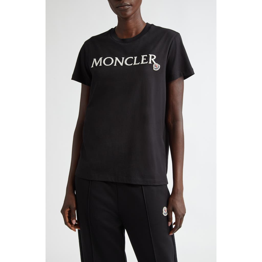 Moncler Logo Embroidered Crewneck T-shirt In Black