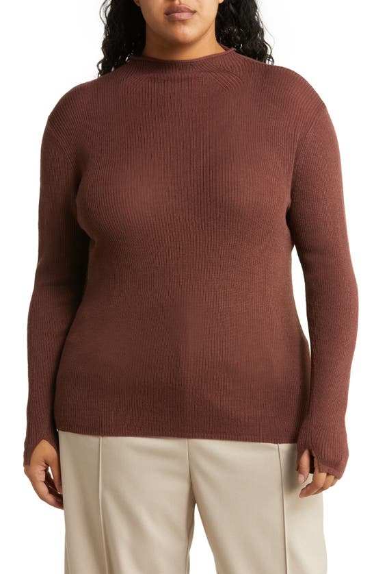 Nordstrom Rib Mock Neck Sweater In Brown Pinecone