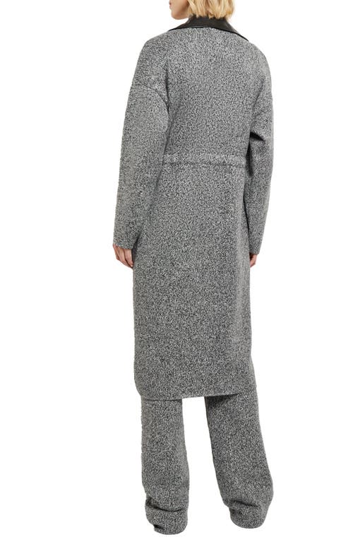 Misook Tweed Mixed Media Belted Sweater Coat In Black/new Ivory