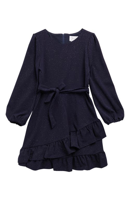 BLUSH by Us Angels Kids' Sparkle Knit Long Sleeve Faux Wrap Dress in Navy