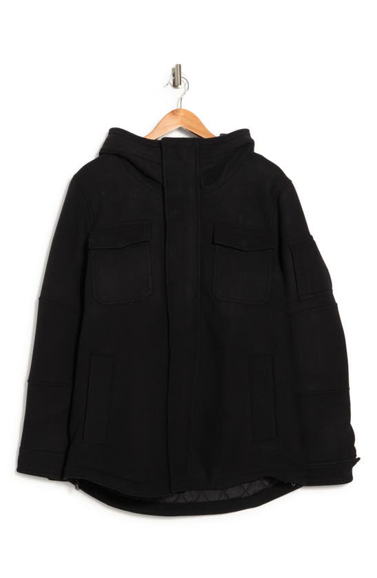 Slate & Stone Wool Blend Hooded Coat In Black