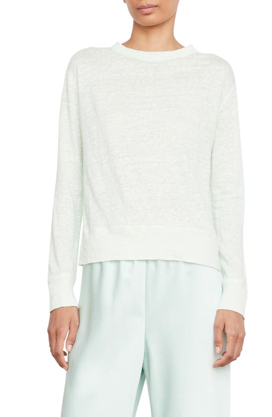 Vince Linen Drop-shoulder Crewneck Top In Dew