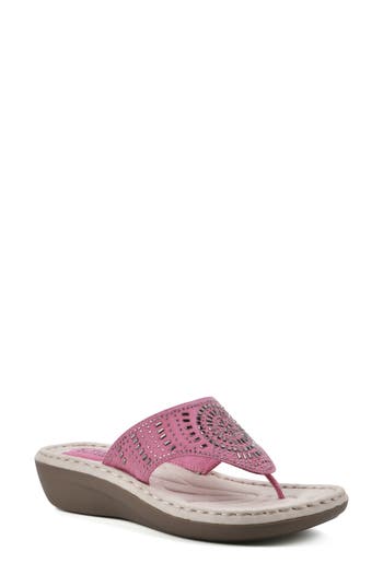 Cliffs By White Mountain Cienna Thong Comfort Sandal In Magenta Pink/fabric