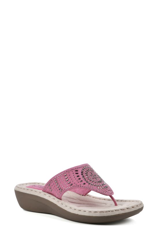 Cliffs By White Mountain Cienna Thong Comfort Sandal In Magenta Pink/ Fabric