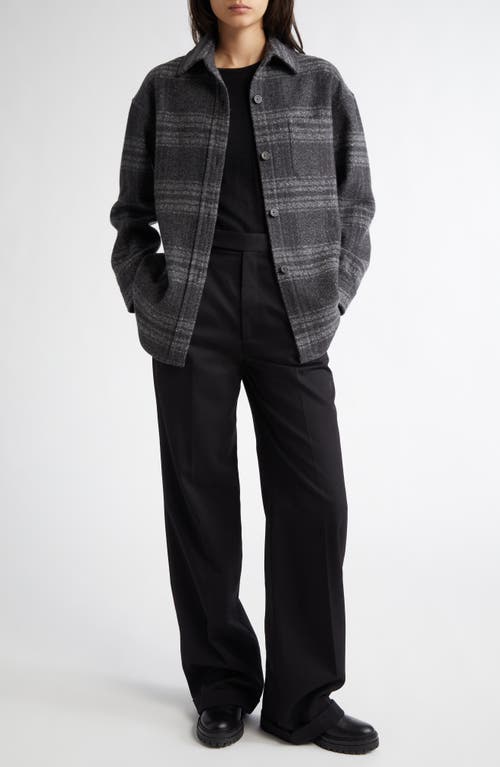 Shop Johnstons Of Elgin Oversize Donegal Cashmere & Wool Button-up Shirt In Grey/charcoal Check