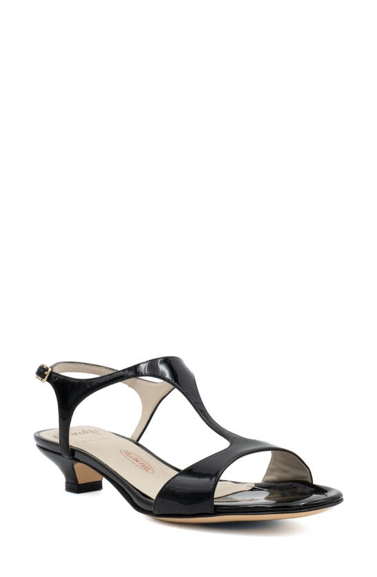 Shop Amalfi By Rangoni Damasco Kitten Heel T-strap Sandal In Black - Platinum Buckle