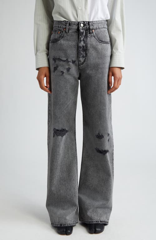 Shop Mm6 Maison Margiela Distressed Wide Leg Jeans In Black