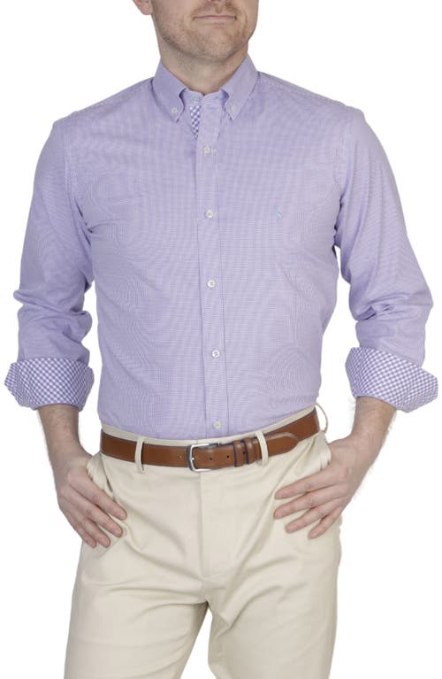 Minigingham Stretch Button-Down Shirt in Lilac