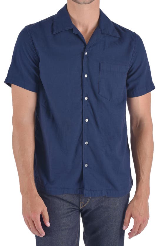 Hiroshi Kato The Wrench Solid Double Gauze Camp Shirt In Navy