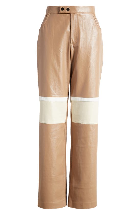 Shop Mistress Rocks Biker Colorblock Straight Leg Faux Leather Pants In Nutmeg