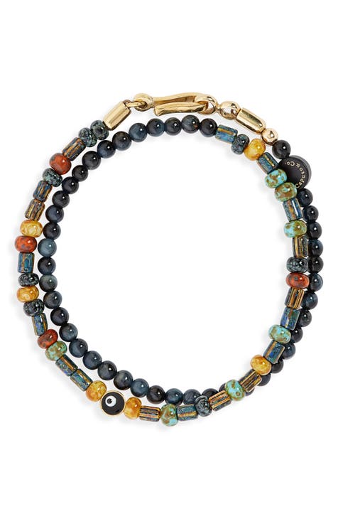 Men's Evil Eye Semiprecious Beaded Double Bracelet