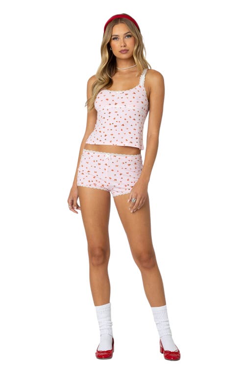 Shop Edikted Strawberry Print Micro Shorts In Pink