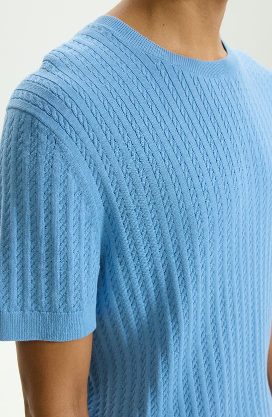 Shop Theory Cable Short Sleeve Cotton Blend Sweater In Powder Blue