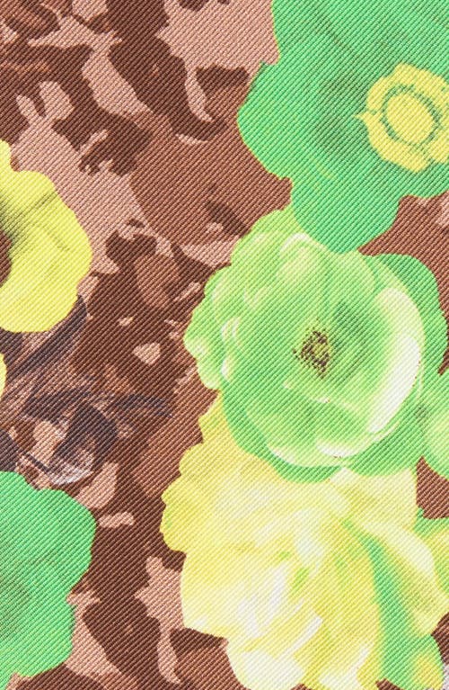 Clifton Wilson Green & Brown Floral Silk Pocket Square In Green