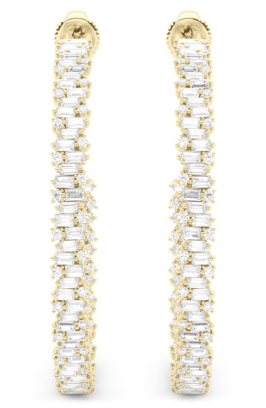 Hautecarat Baguette & Round Brilliant Lab Created Diamond Hoop Earrings In 18k Yellow Gold
