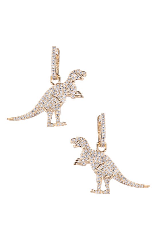 Eye Candy Los Angeles Cz T-rex Huggie Drop Earrings In Gold