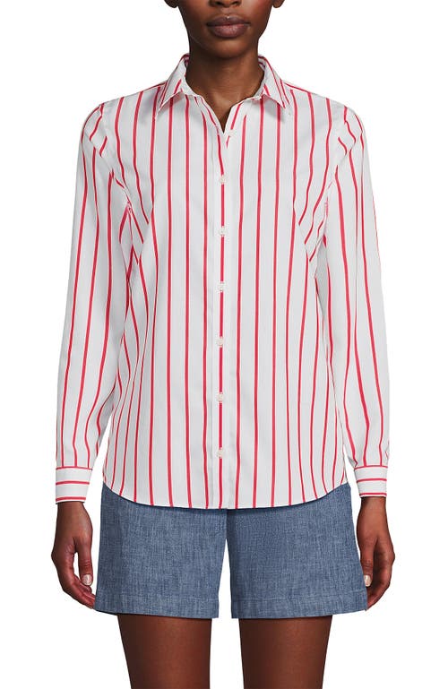 Shop Lands' End No Iron Supima Cotton Long Sleeve Shirt In Compass Red Wide Stripe