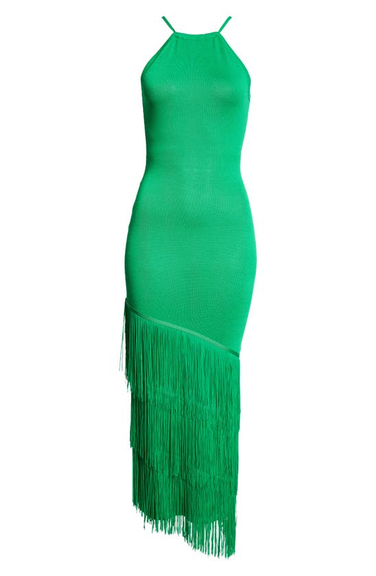 Shop Elexiay Lokoja Sleeveless Fringe Hem Dress In Green