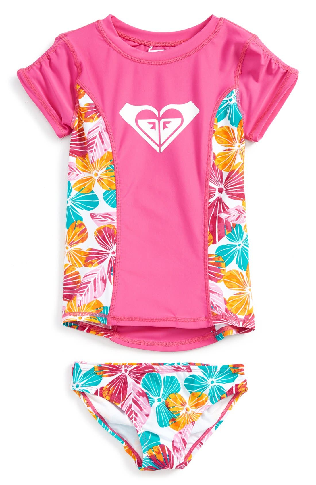 Roxy Floral Print TwoPiece Rashguard Swimsuit (Toddler Girls & Little