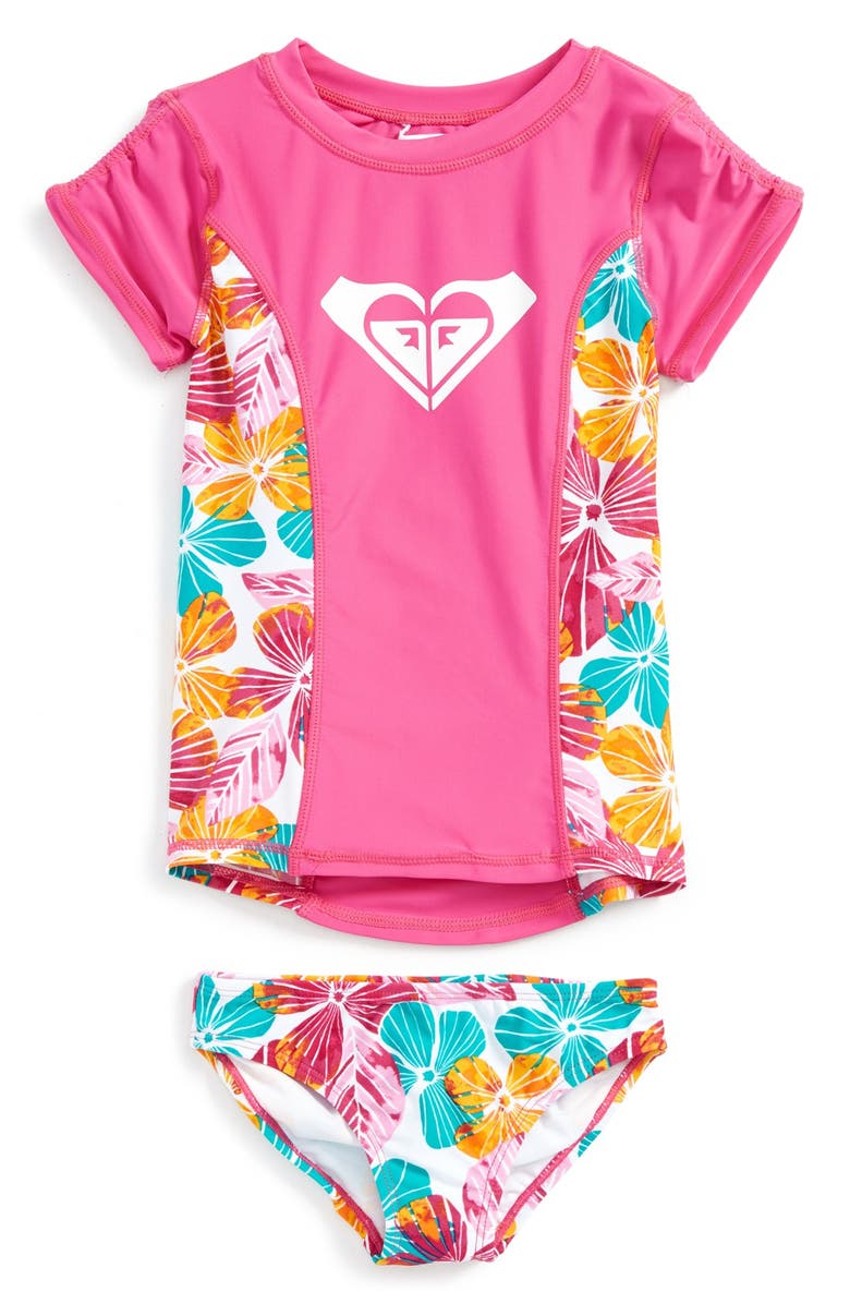 Roxy Floral Print Two-Piece Rashguard Swimsuit (Toddler Girls & Little ...