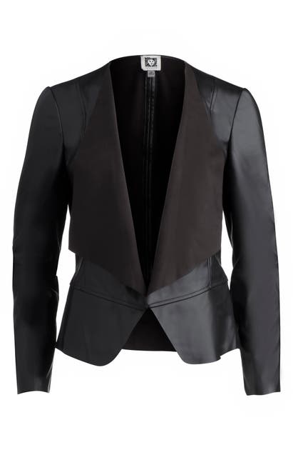 Click to view more detailed imagery on our partner's website Anne Klein Plus Size Vegan Leather Drape-front Jacket In Anne Black