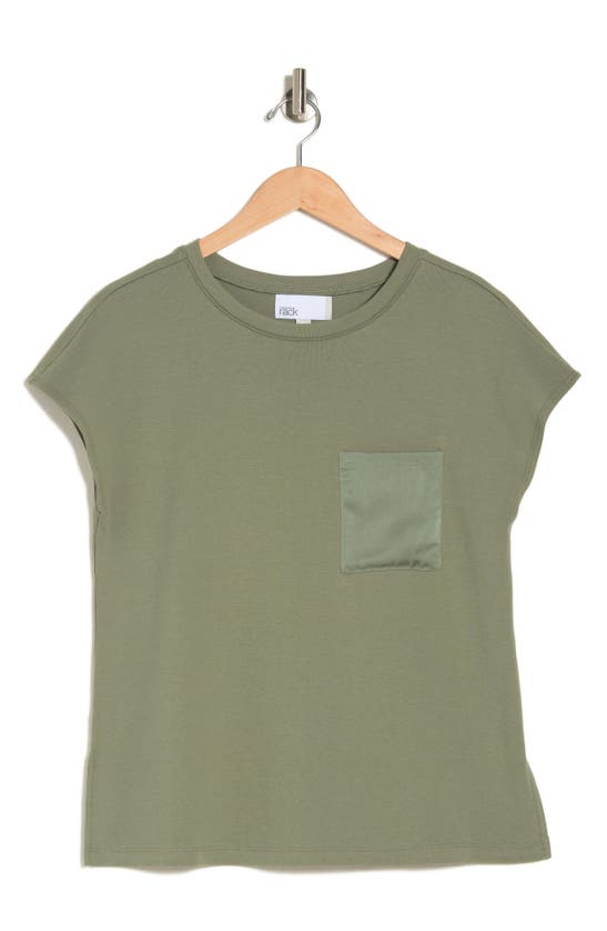 Nordstrom Rack Cap Sleeve Satin Pocket Cotton T-shirt In Green Dune